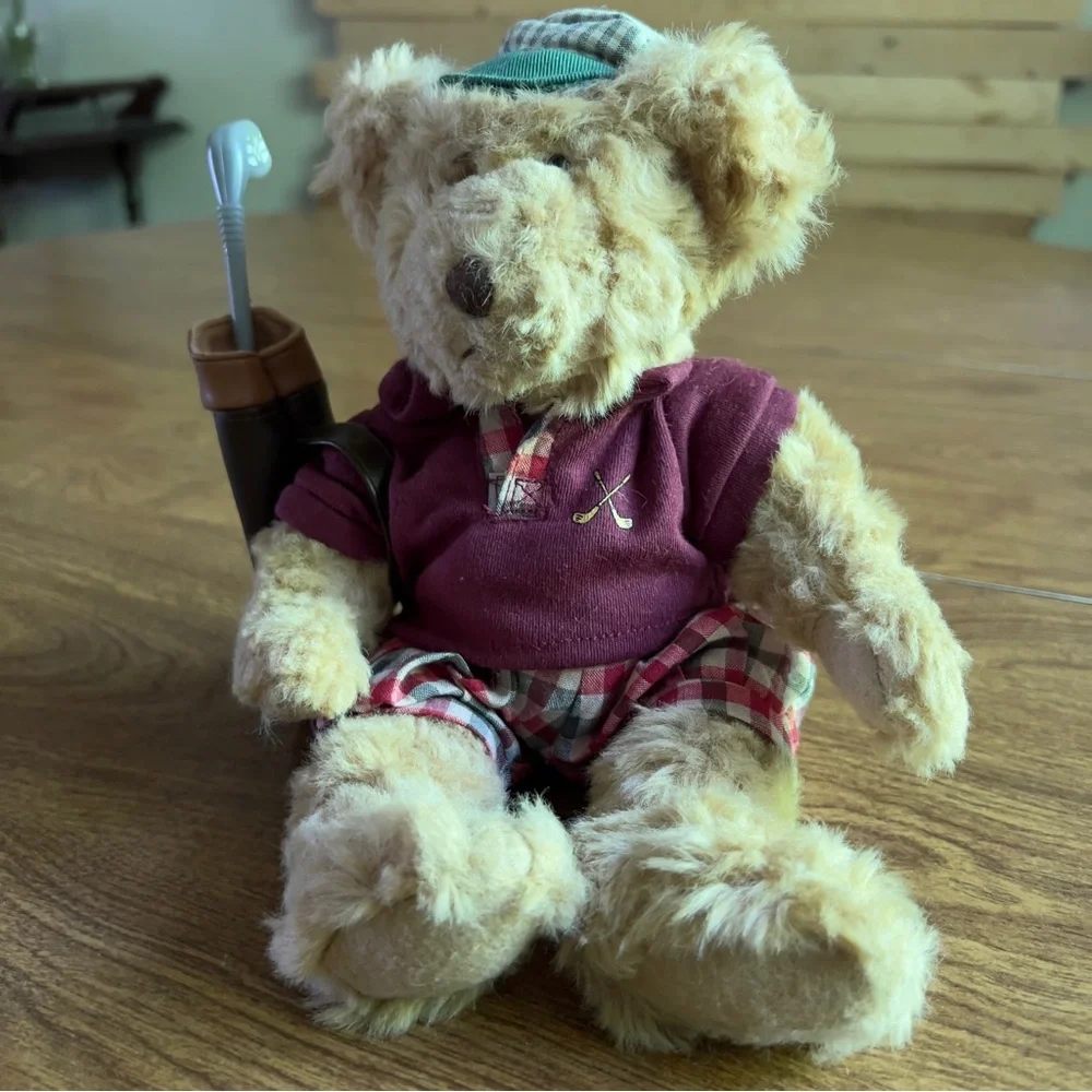 Russ Berrie Bears CHIP GOLFER Vintage Teddy Bear Stuffed Animal Toys